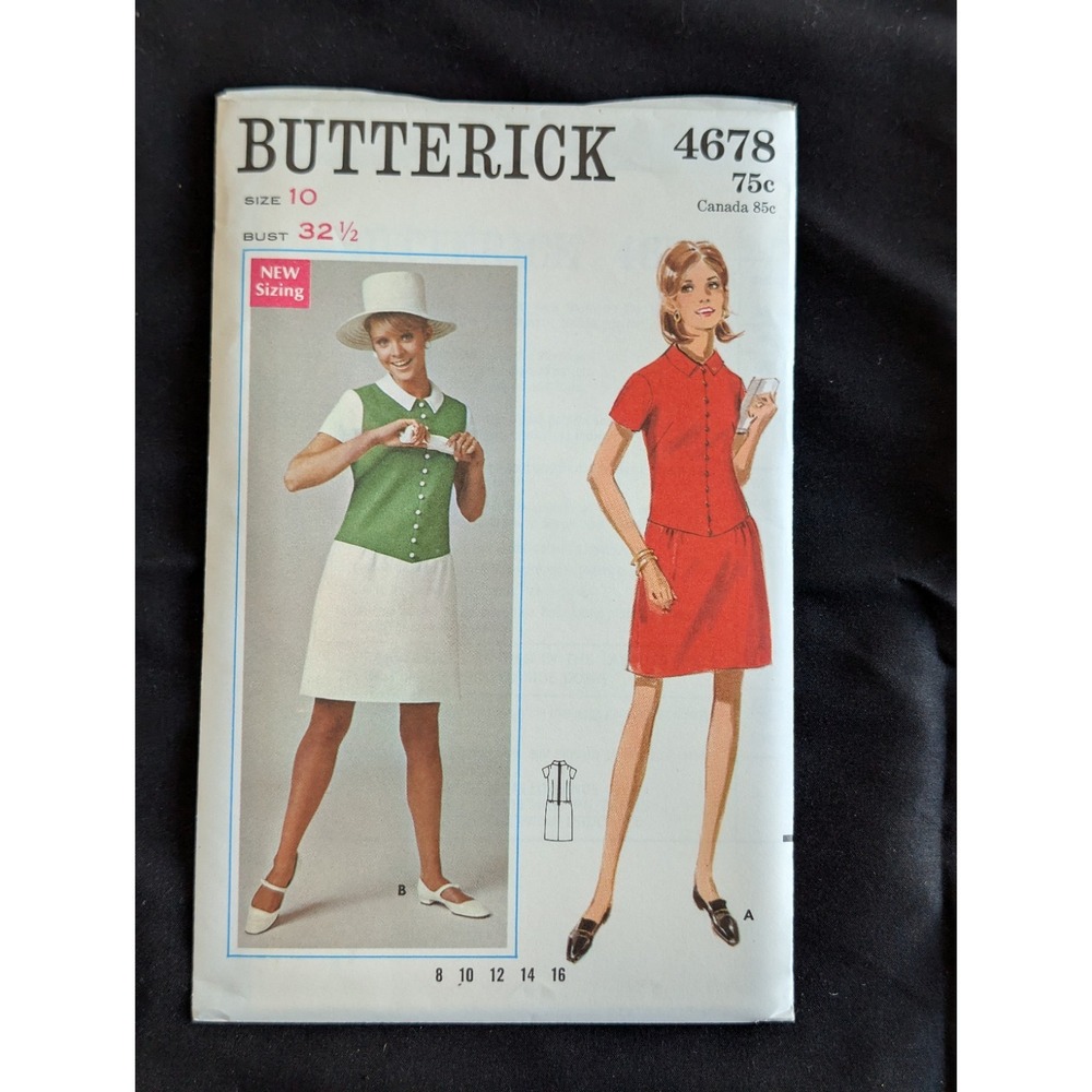 VTG 1968 Butterick 4678 Uncut Dress Size 10 Bust 32.5 Mod Retro Sewing Pattern